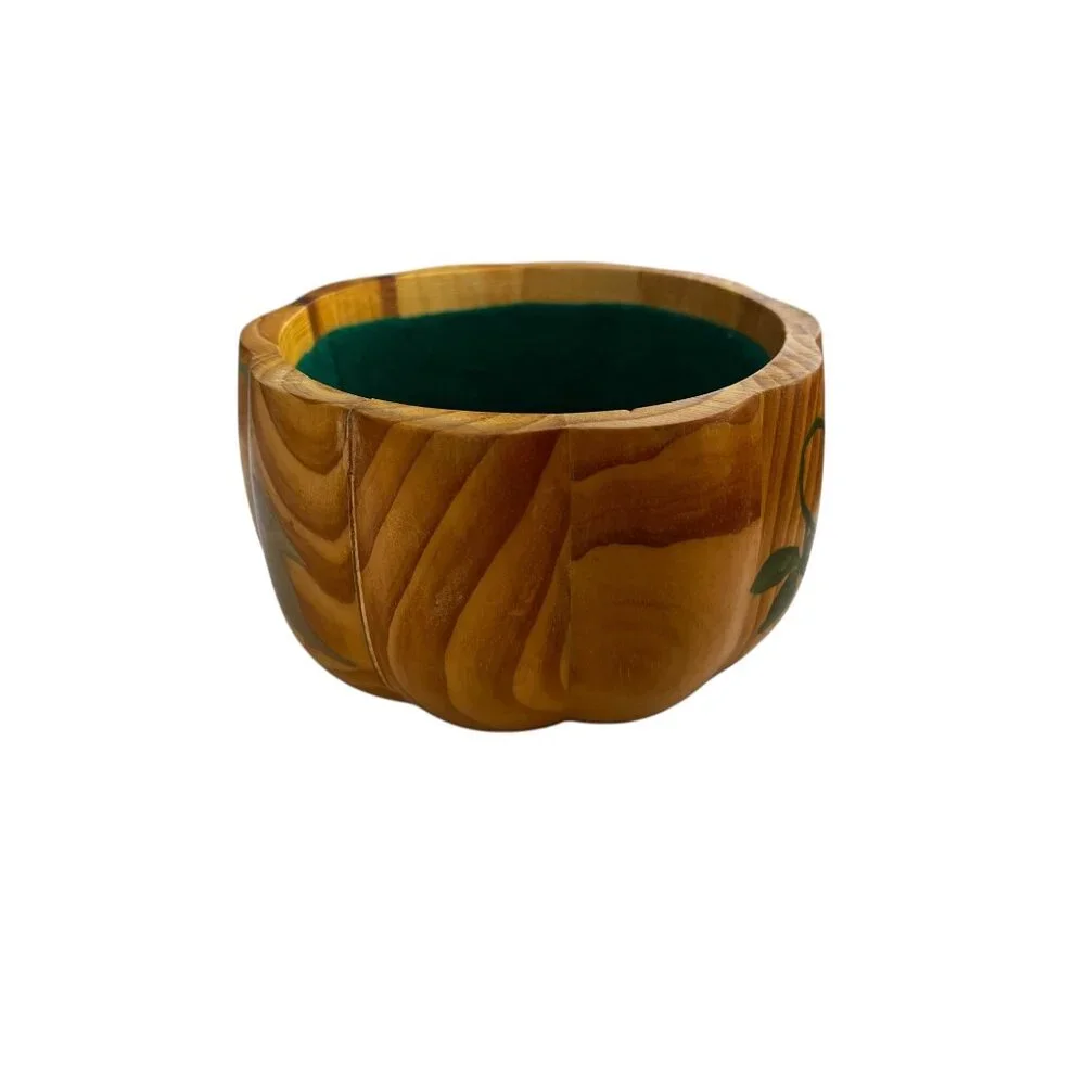 Don Bacigalup Handcrafted Wooden Lidded Bowl Felt Lining & Leaf Design Marked